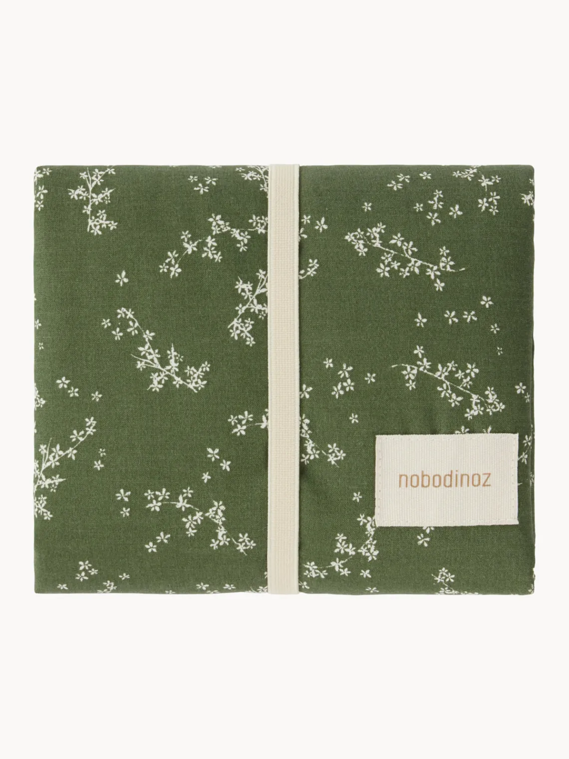 New Nobodinoz Matelas à langer en coton bio Stories Vert foncé, blanc cassé
