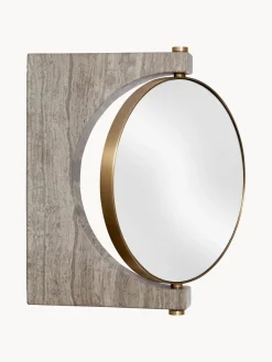 Fashion Audo Copenhagen Miroir de maquillage mural rond en marbre Pepe Grège marbré, laiton