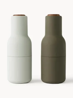 Clearance Audo Copenhagen Moulin à sel et à poivre design avec couvercle en noyer Bottle Grinder, 2 élém. Blanc cassé, vert olive, bois de noyer