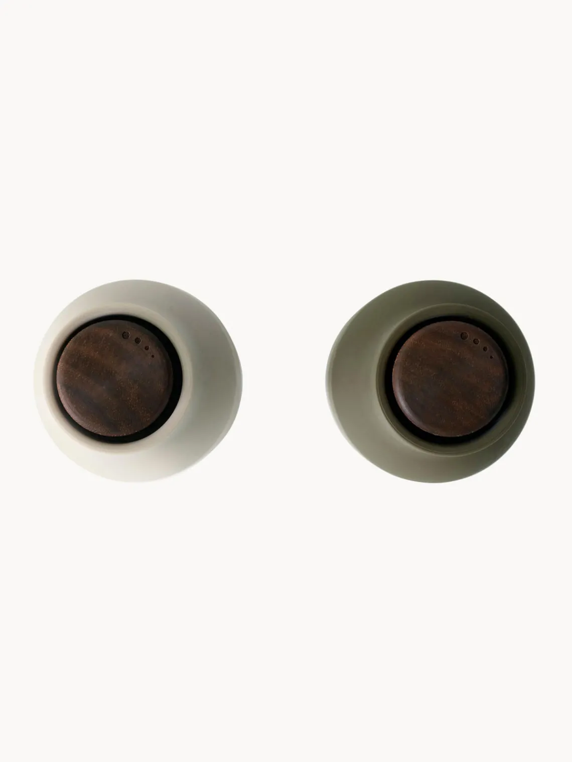 Clearance Audo Copenhagen Moulin à sel et à poivre design avec couvercle en noyer Bottle Grinder, 2 élém. Blanc cassé, vert olive, bois de noyer
