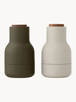Hot Audo Copenhagen Moulins à sel et à poivre design avec couvercle en noyer Bottle Grinder, 2 élém. Vert olive, beige clair, bois de noyer