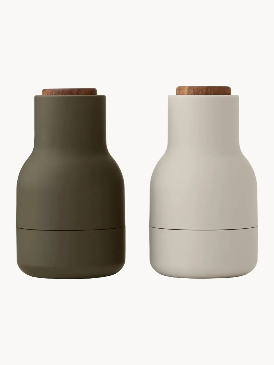 Hot Audo Copenhagen Moulins à sel et à poivre design avec couvercle en noyer Bottle Grinder, 2 élém. Vert olive, beige clair, bois de noyer