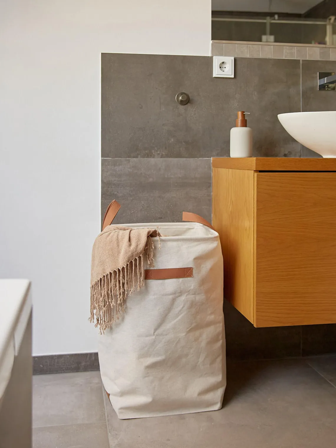 Hot Store It Panier à linge Premium Gris clair, brun