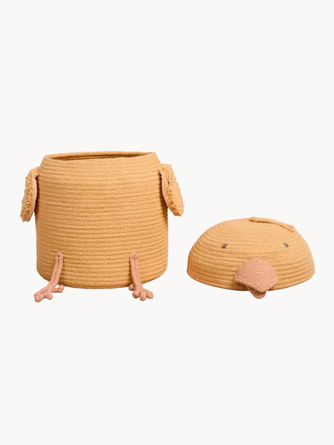 Online Lorena Canals Panier de rangement artisanal avec couvercle Charlie the Chicken Ocre, pêche