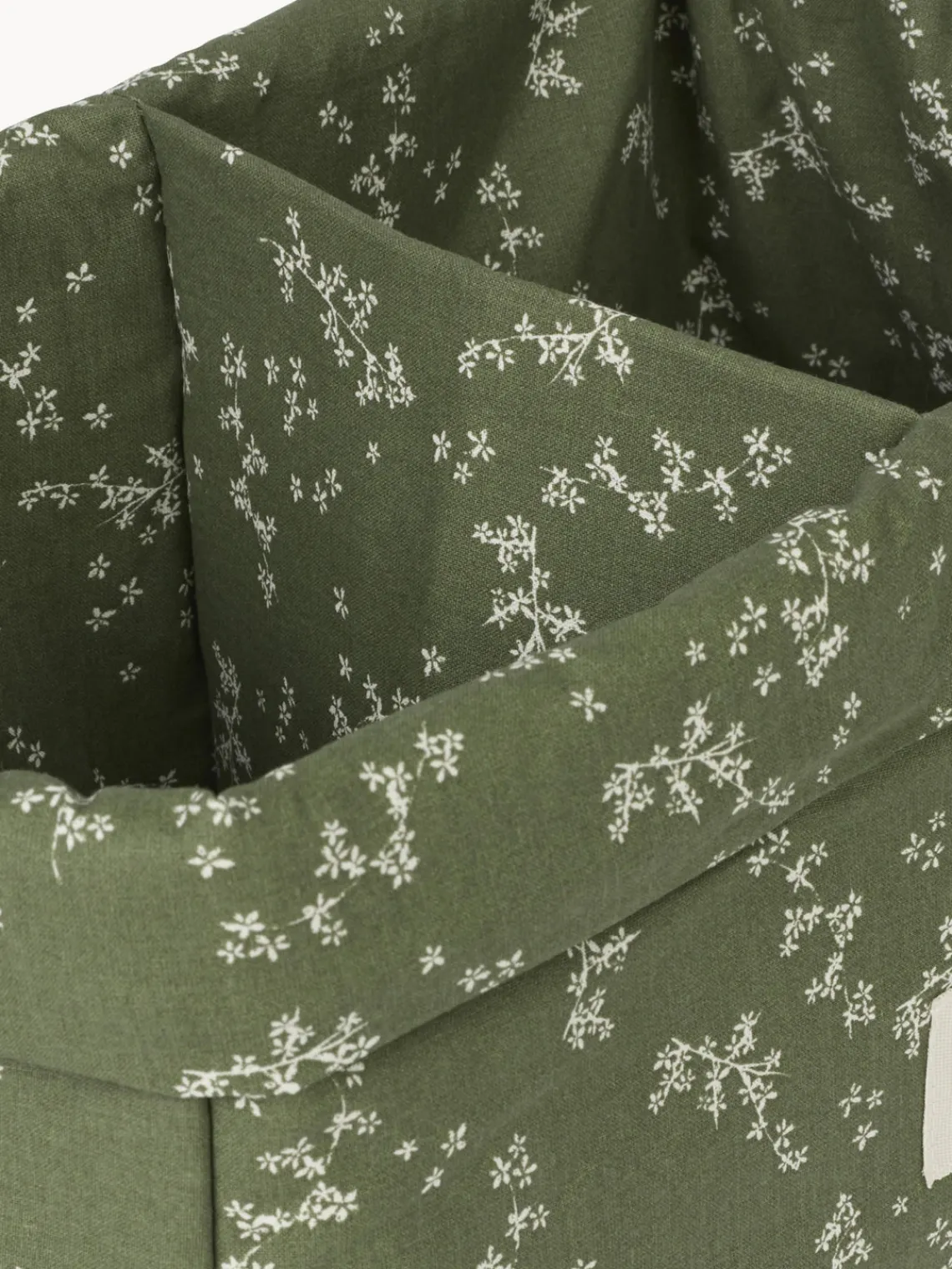 Sale Nobodinoz Panier de rangement en coton bio Stories Vert olive, blanc cassé, motif floral
