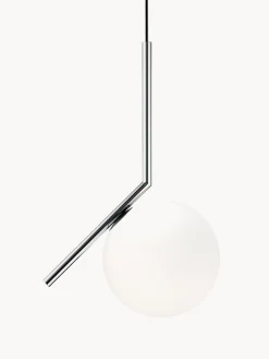 Online Flos Petite suspension soufflée bouche IC Lights, haut. 47 cm Argenté haute brillance, blanc
