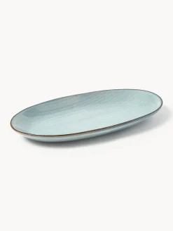 Fashion Broste Copenhagen Plat de service artisanal Nordic Sea, long. 30 cm Gris-bleu, chiné