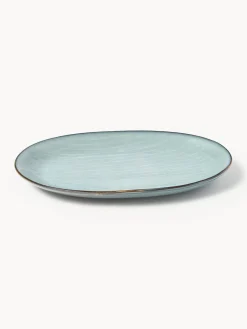 Fashion Broste Copenhagen Plat de service artisanal Nordic Sea, long. 30 cm Gris-bleu, chiné