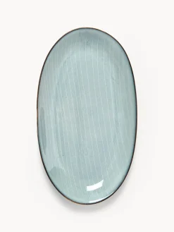Fashion Broste Copenhagen Plat de service artisanal Nordic Sea, long. 30 cm Gris-bleu, chiné
