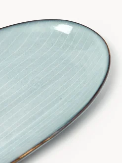 Fashion Broste Copenhagen Plat de service artisanal Nordic Sea, long. 30 cm Gris-bleu, chiné