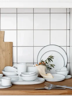 Fashion Broste Copenhagen Plat de service artisanal en porcelaine Salt, 30 x 20 cm