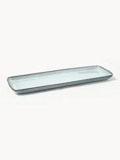 Fashion Broste Copenhagen Plat de service artisanal Nordic Sea, long. 35 cm Gris-bleu, chiné