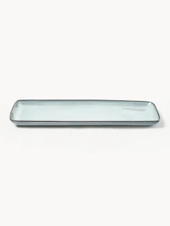 Fashion Broste Copenhagen Plat de service artisanal Nordic Sea, long. 35 cm Gris-bleu, chiné