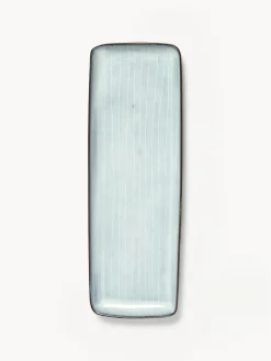 Fashion Broste Copenhagen Plat de service artisanal Nordic Sea, long. 35 cm Gris-bleu, chiné