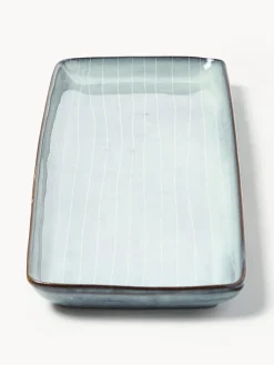 Fashion Broste Copenhagen Plat de service artisanal Nordic Sea, long. 35 cm Gris-bleu, chiné