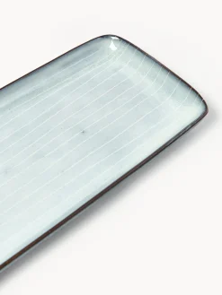 Fashion Broste Copenhagen Plat de service artisanal Nordic Sea, long. 35 cm Gris-bleu, chiné