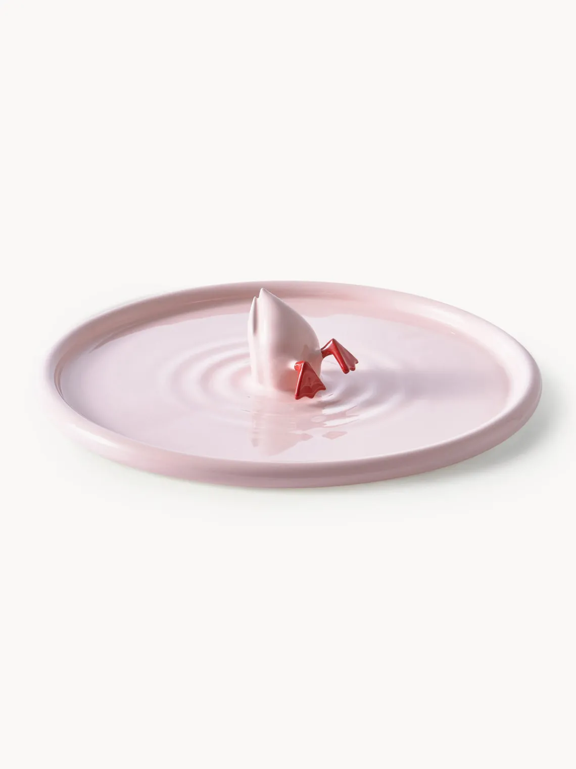 Discount Pols Potten Plat de service artisanal en céramique Diving Duck Rose pâle, rouge