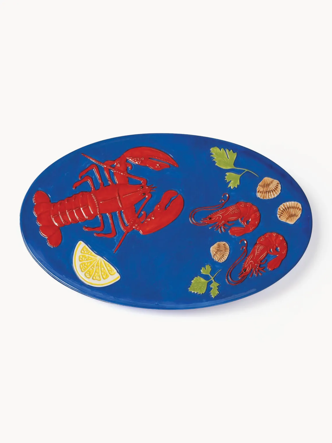 Sale &k Amsterdam Plat de service en dolomite peint à la main De La Mer Bleu foncé, rouge, vert, jaune