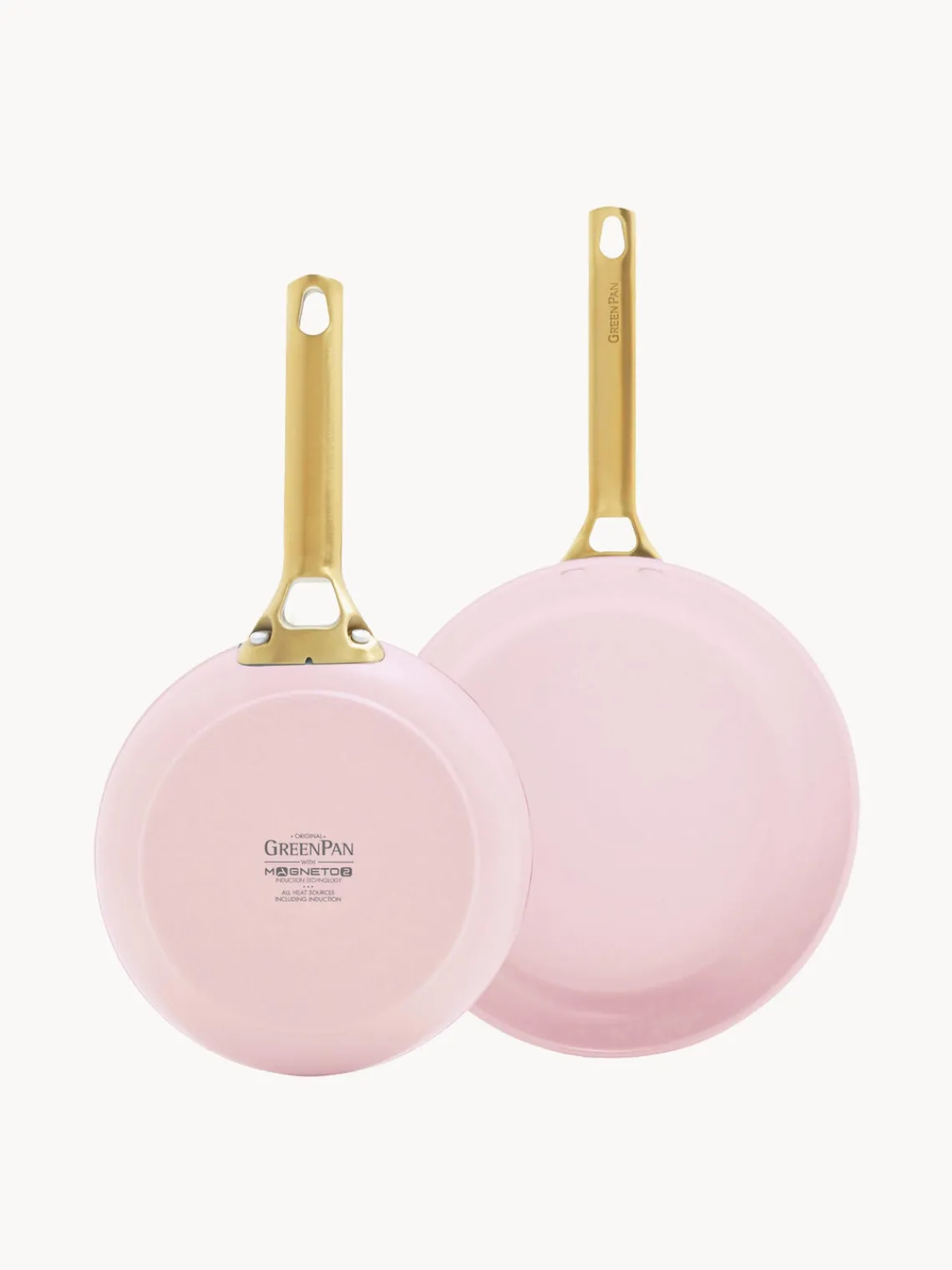 Hot GreenPan Poêles à frire avec revêtement antiadhésif Padova, 2 élém. Rose pâle, doré