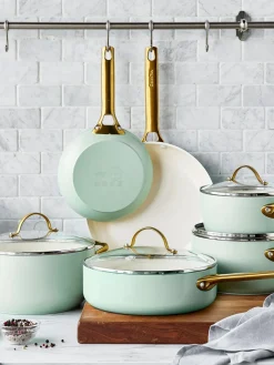 Best GreenPan Poêles à frire avec revêtement antiadhésif Padova, 2 élém. Vert menthe, doré