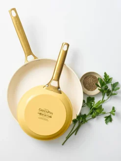 Discount GreenPan Poêles à frire avec revêtement antiadhésif Padova, 2 élém. Jaune soleil, blanc crème