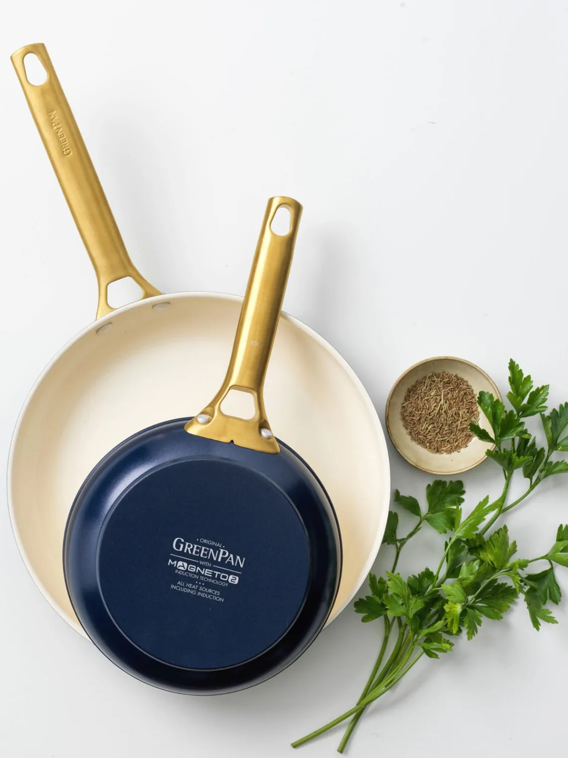 New GreenPan Poêles à frire avec revêtement antiadhésif Padova, 2 élém. Bleu foncé, blanc crème
