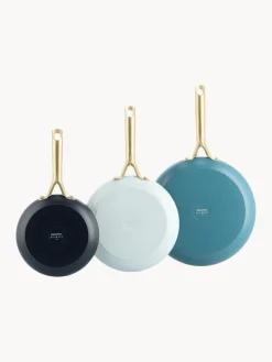 New GreenPan Poêles à frire avec revêtement antiadhésif Shades, 3 élém. Bleu foncé, bleu ciel, bleu pétrole, doré
