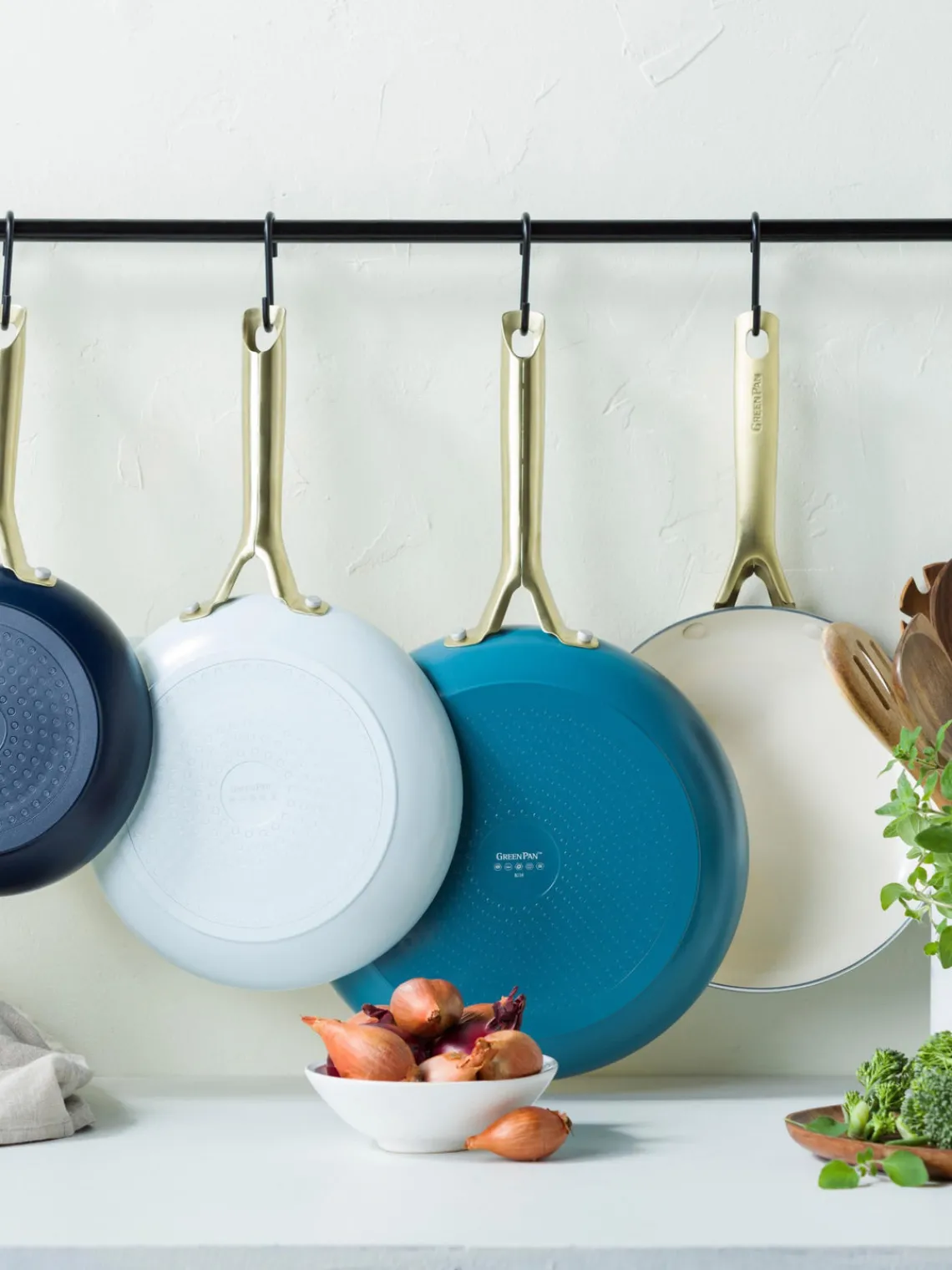 New GreenPan Poêles à frire avec revêtement antiadhésif Shades, 3 élém. Bleu foncé, bleu ciel, bleu pétrole, doré