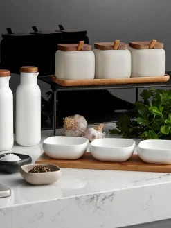 Outlet ladelle Pots en porcelaine avec accessoires en bois d'acacia Essentials, 7 élém. Beige clair, foncé bois