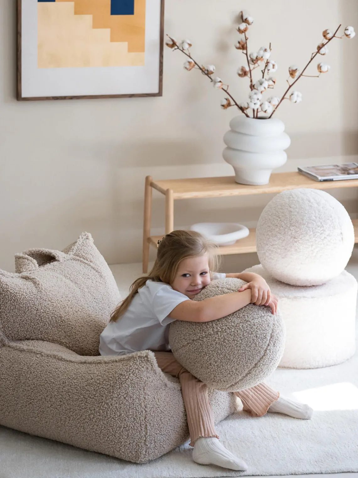 Sale Wigiwama Pouf en peluche pour enfant Sugar Peluche beige clair