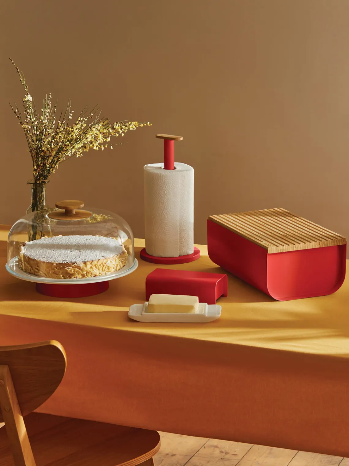 Clearance ALESSI Présentoir à gâteau en porcelaine ave couvercle Mattina Rouge, blanc, transparent