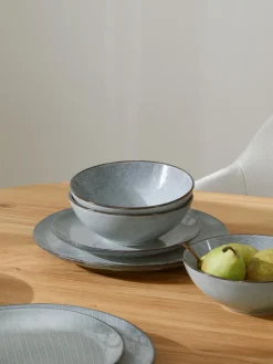Sale Broste Copenhagen Service de table artisanal Nordic Sea, 4 personnes (12 élém.) Gris-bleu, chiné