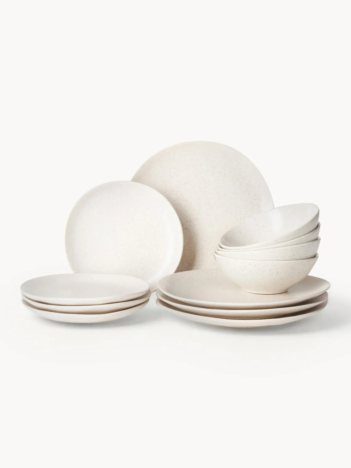 New Broste Copenhagen Service de table artisanal Nordic Vanilla, 4 personnes (12 élém.) Blanc crème, moucheté