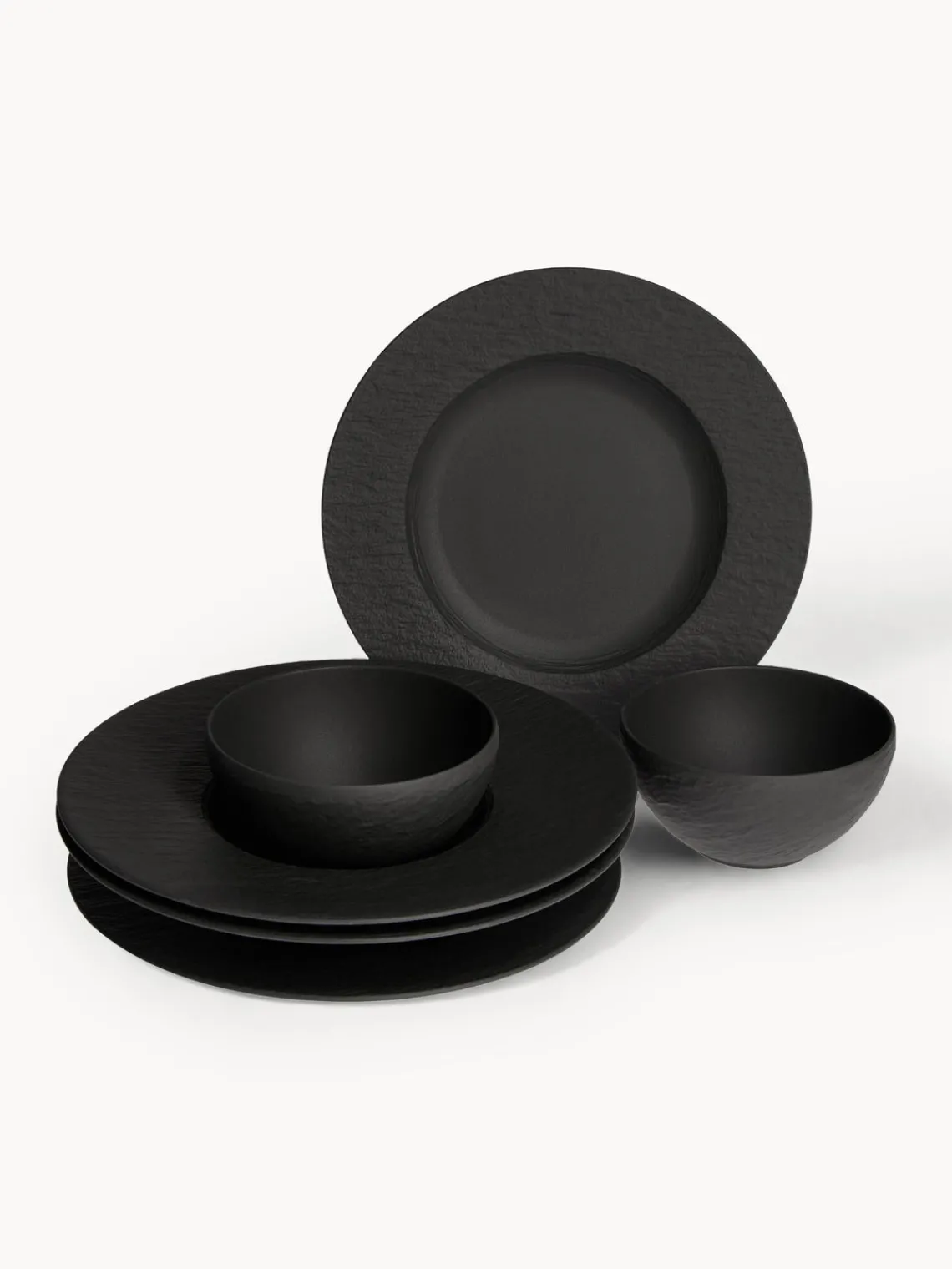 New Villeroy & Boch Service de table en porcelaine Rock, 2 personnes (6 élém.) Noir