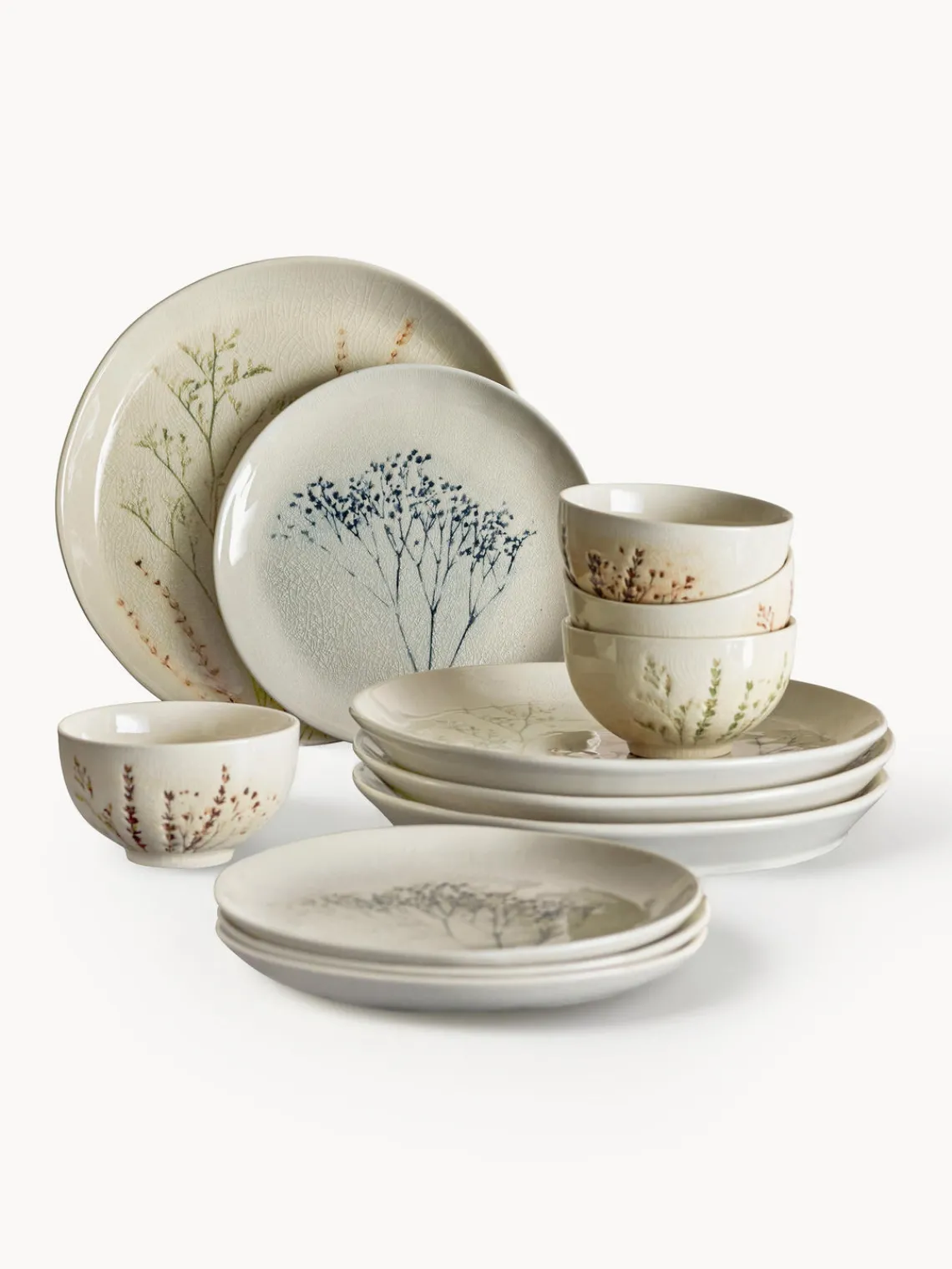 Clearance Bloomingville Service de table peint à la main motif botanique Bea, 4 personnes (12 élém.)