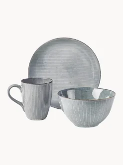Hot Broste Copenhagen Service petit déjeuner artisanal Nordic Sea, 4 personnes (12 élém.) Gris-bleu, chiné