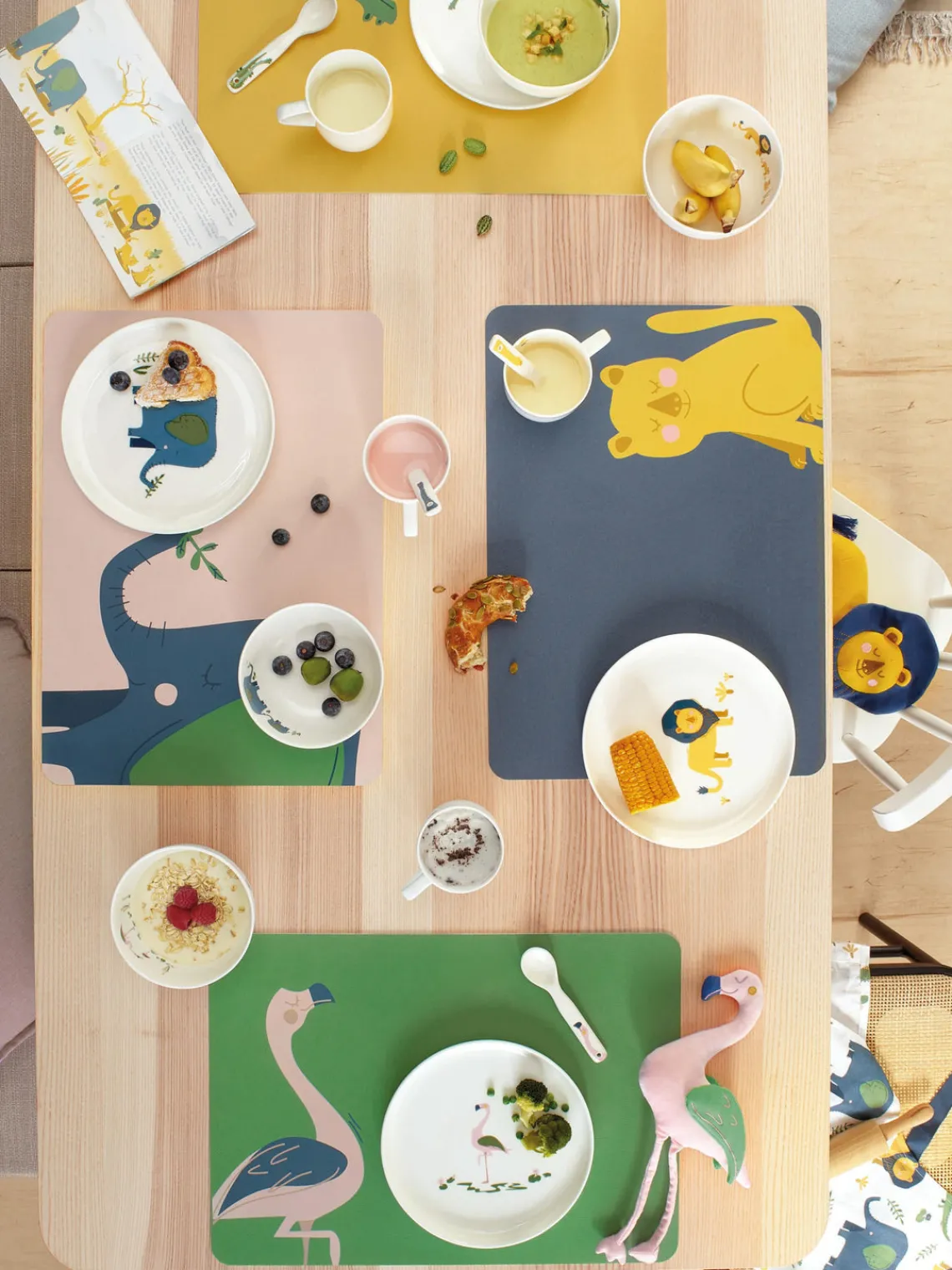 Hot ASA Selection Sets de table Leo Emma Elefant, 2 pièces Pêche, bleu foncé, vert
