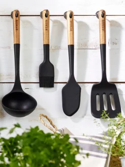 Sale Staub Spatule avec manche en acacia Cook Noir, bois clair