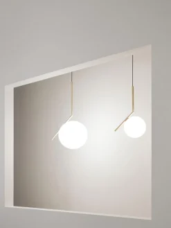 Hot Flos Suspension soufflée bouche IC Lights, haut. 70 cm Doré mat, blanc