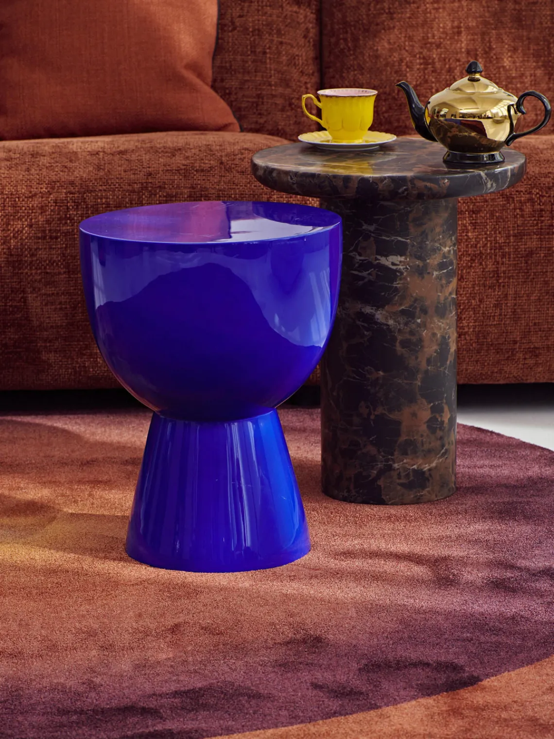 New Pols Potten Table d'appoint ronde Tam Tam Bleu roi