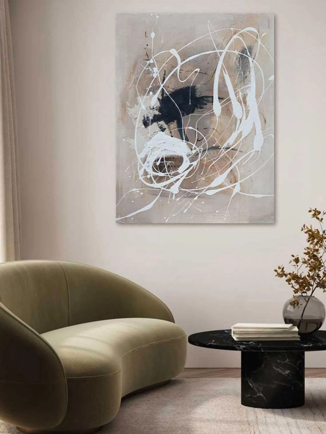 Outlet Agave Tableau sur toile peint à la main Cream
