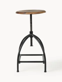 Best Broste Copenhagen Tabouret de bar à hauteur ajustable Sire Noir, bois de manguier, laqué