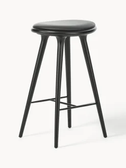 Fashion Mater Tabouret de comptoir en hêtre High Stool Cuir noir, hêtre noir laqué