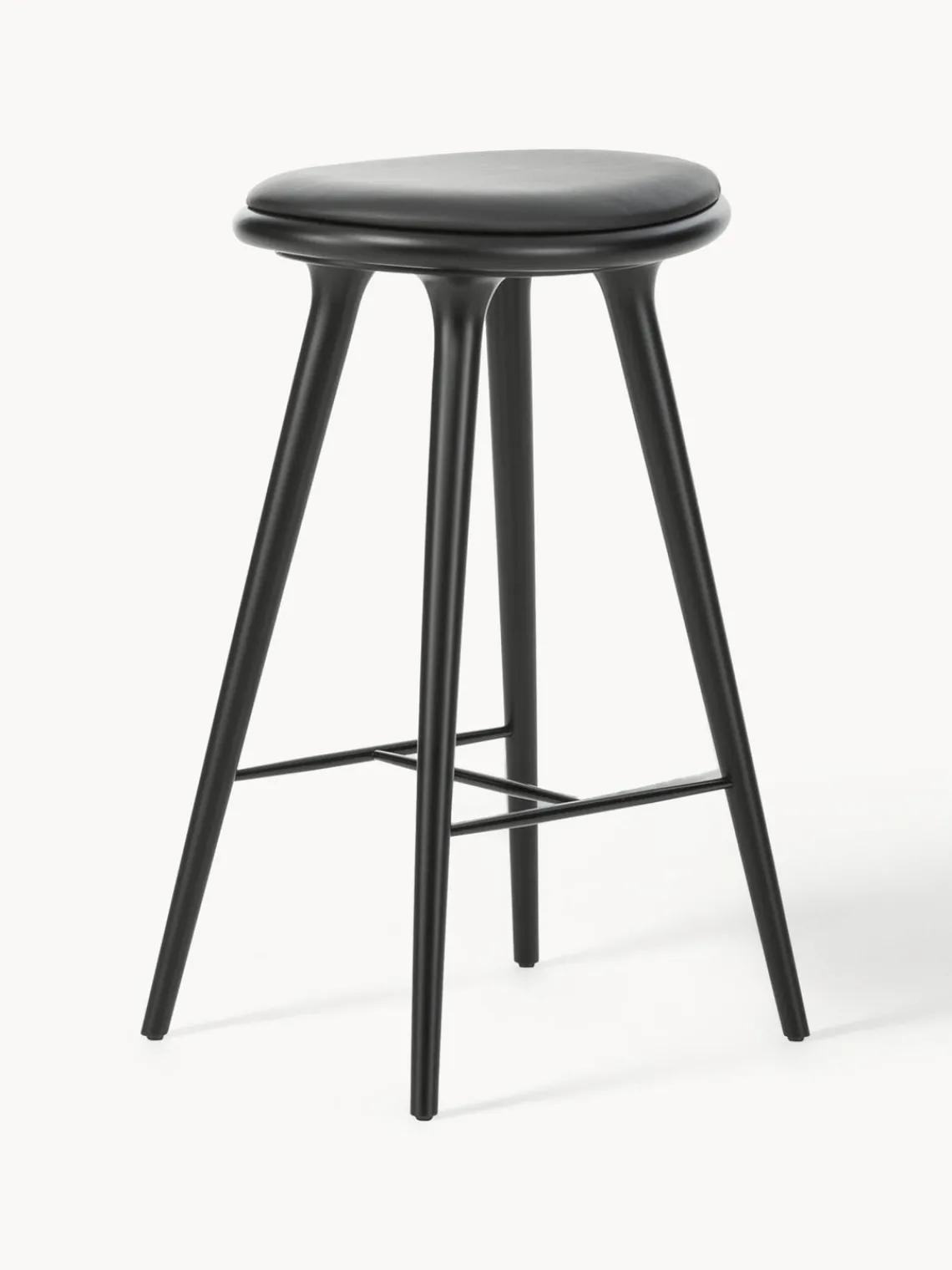 Fashion Mater Tabouret de comptoir en hêtre High Stool Cuir noir, hêtre noir laqué