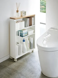 Best Yamazaki Étagère de salle de bain avec roulettes Tower Blanc, bois clair