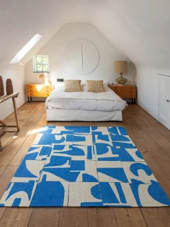 Clearance Louis De Poortere Tapis avec motif graphique Campanula Bleu, blanc crème