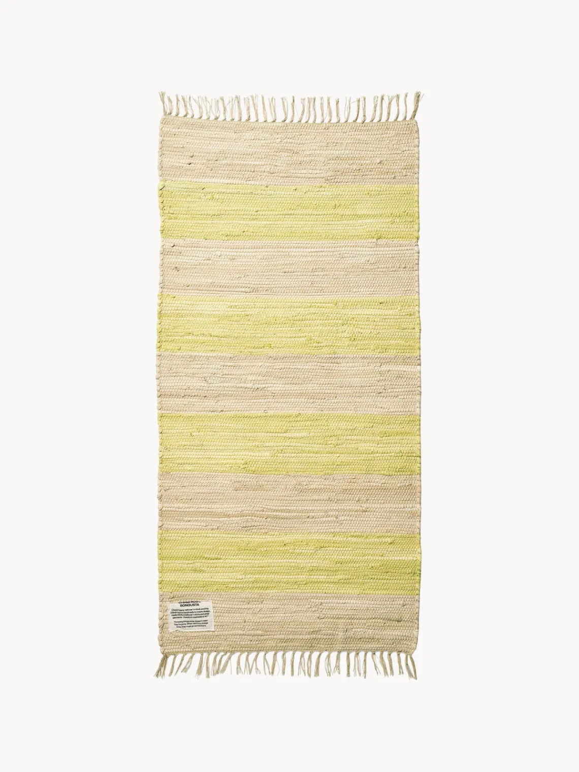 Hot Bongusta Tapis de coton tissé à la main avec franges Chindi Jaune pâle, beige clair