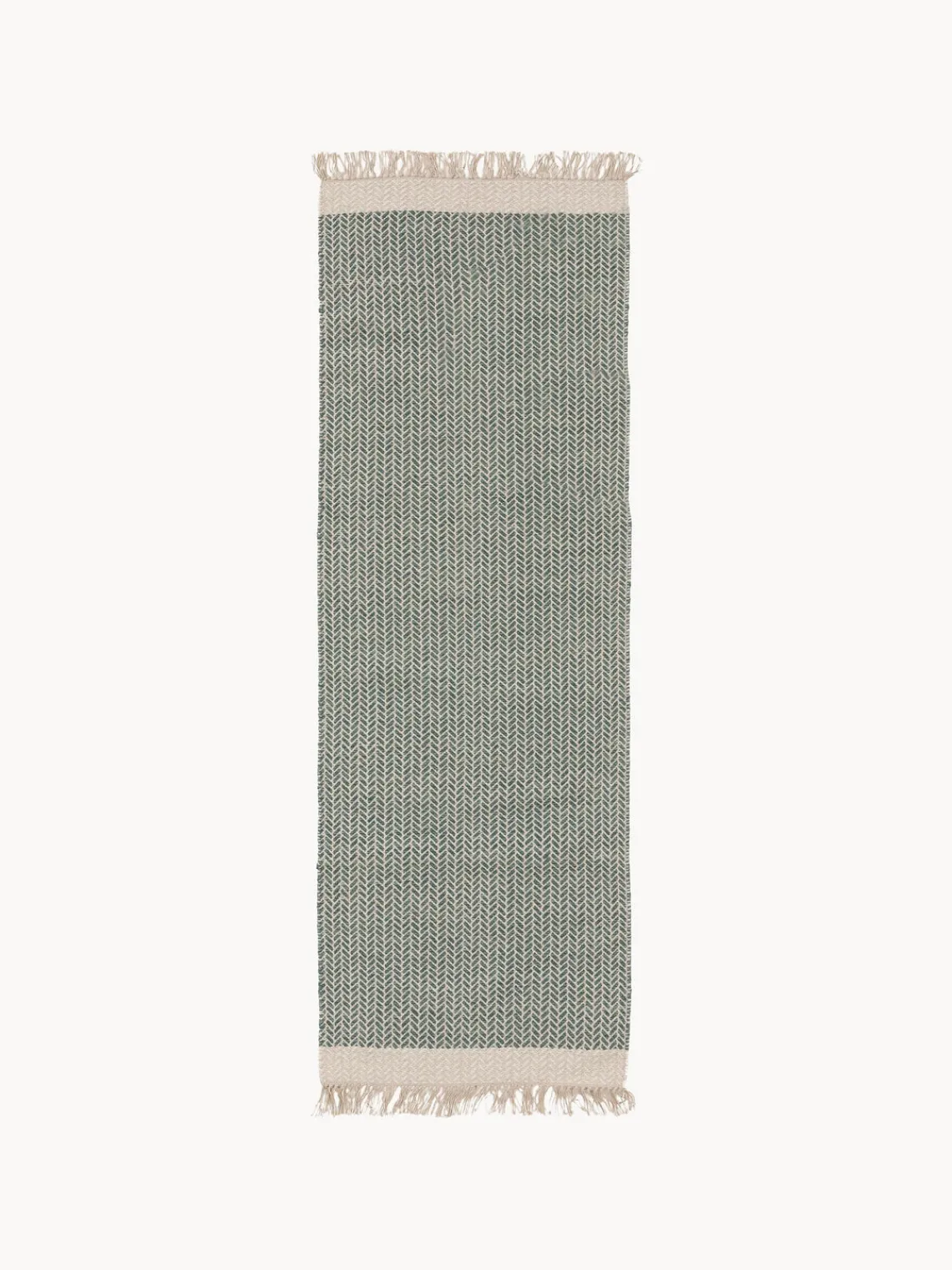 Online Benuta Tapis d'entrée en laine à franges tissé main Kim Vert sauge, beige clair