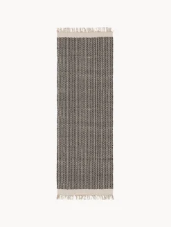 Clearance Benuta Tapis d'entrée en laine à franges tissé main Kim Noir, beige clair