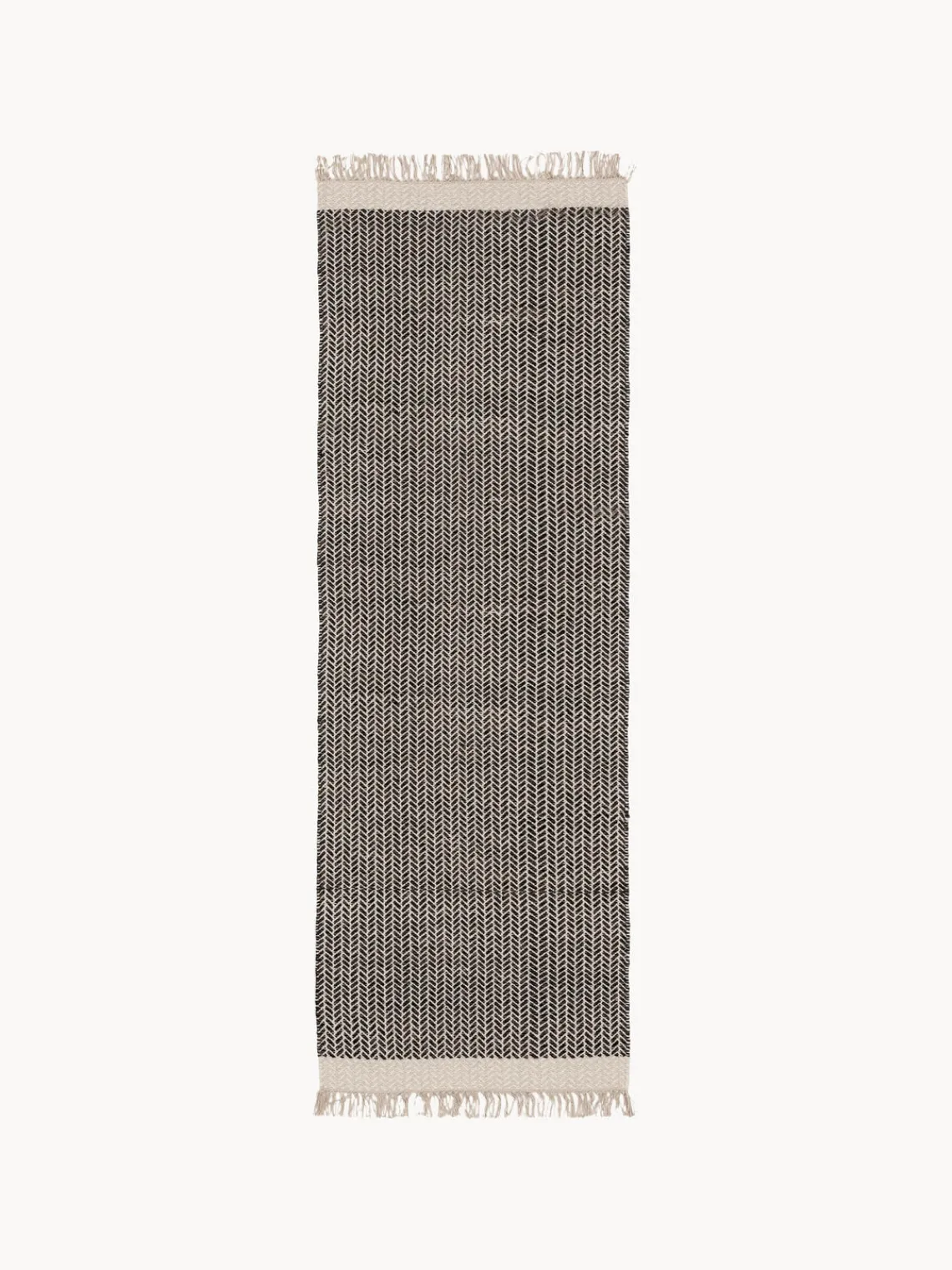 Clearance Benuta Tapis d'entrée en laine à franges tissé main Kim Noir, beige clair